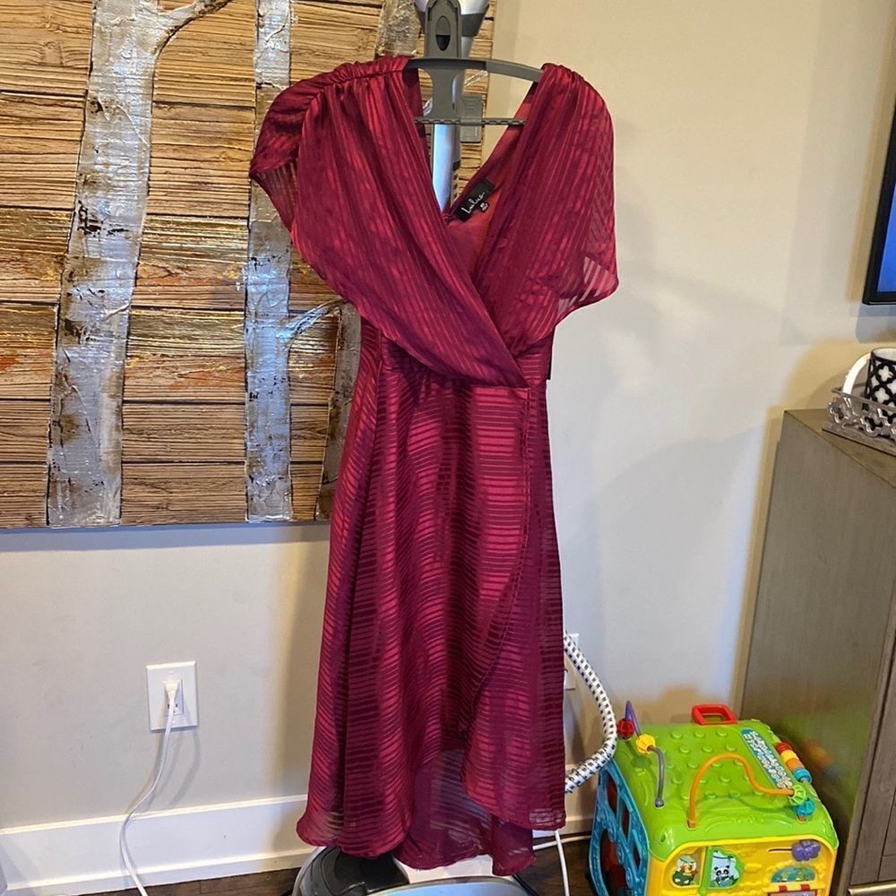 Lulus burgundy striped satin high low midi dress size XS NWT